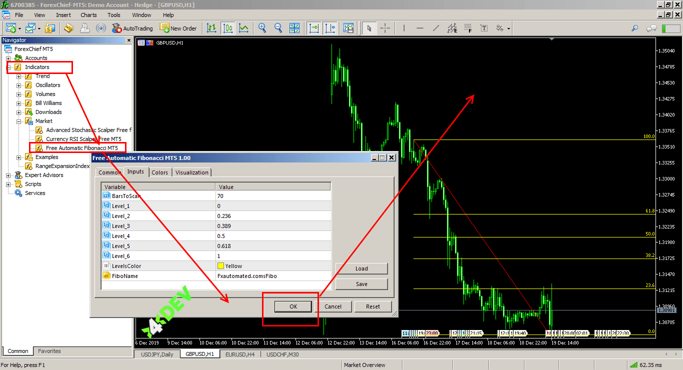 Connecting an Indicator in the MetaTrader 5® Interface: Option 1